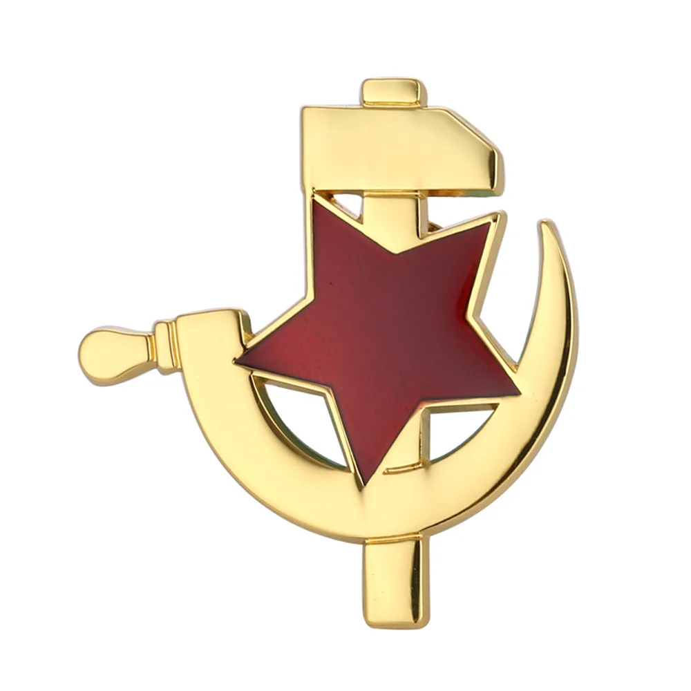 Insignia soviética Vintage, Pin de solapa con hoz y martillo con estrella roja, Metal en tono dorado, Era de la Guerra Fría, coleccionable, 1 ud.