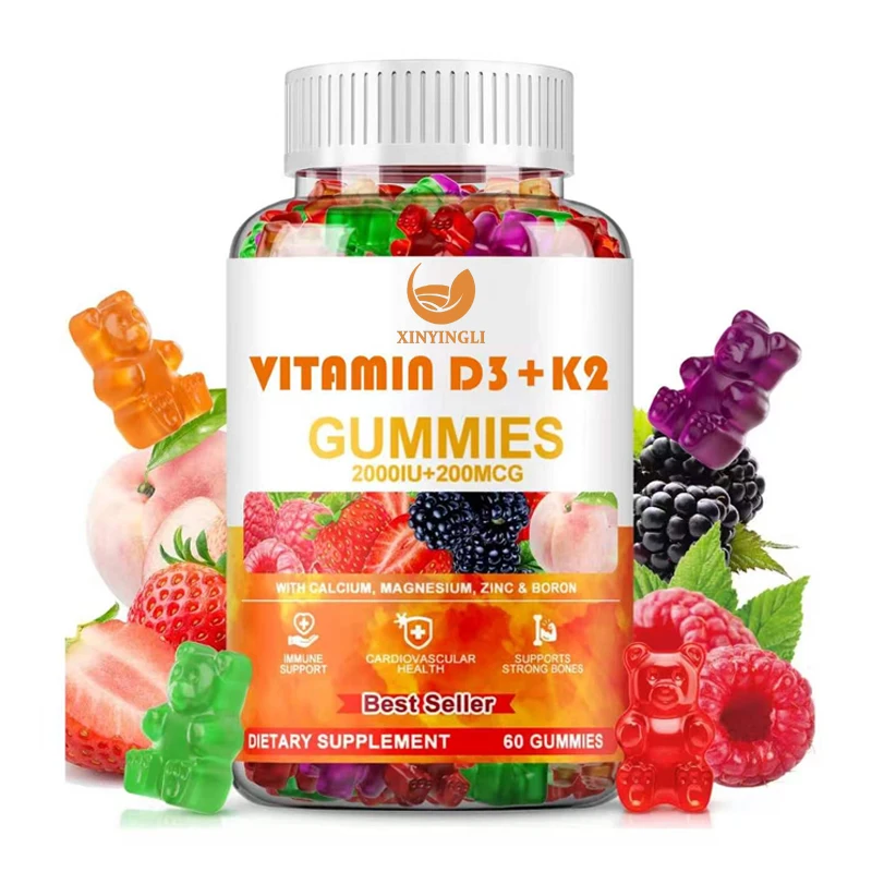 

Vitamin D3+K2 gummies 2000 IU containing calcium+K2 (MK-7), magnesium citrate, vitamin C, zinc, and boron -immune support