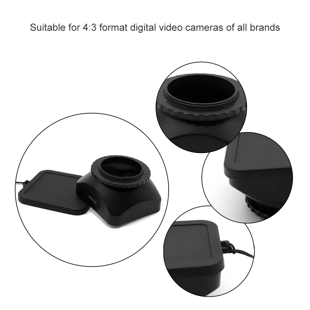 Square Shape Lens Hood Cover Screw Mount 37mm For Mirrorless Lens & DV Camcorders & Video Camera Universal