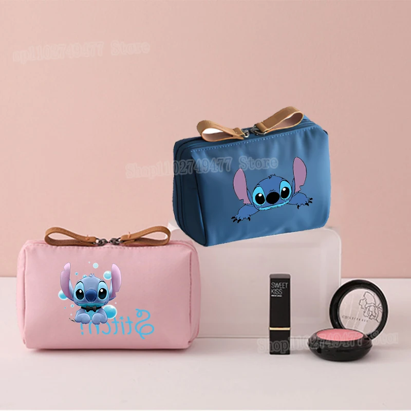 Cartoon Disney&Stitch Makeup Bag High Quality Bow Storage Box Skincare Products Toiletries, Bathroom Hotel women Handbag