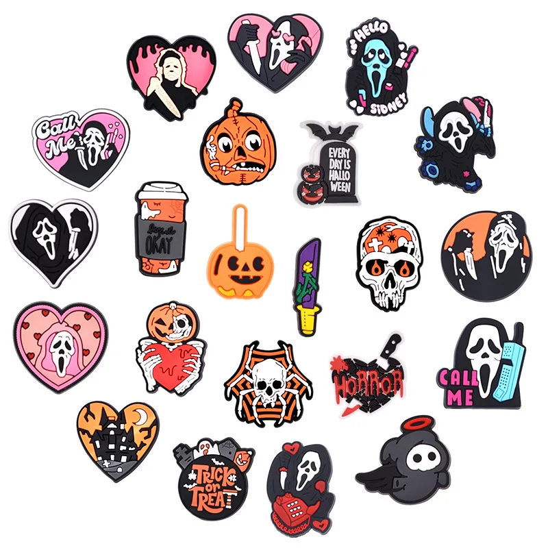 New Design 10 Pieces/Bulk Anime PVC Shoe Charms for Crocs Spooky Ghost Pumpkin Halloween DIY Sandals Decorations Buckles Pins