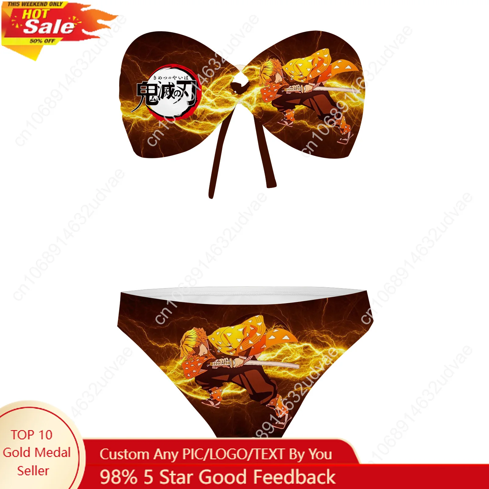 

Agatsuma Zenitsu Strapless Swimsuit Womens Bathing Suits Demon Slayer Personalized Fashion Swimwear Bikini Customize Beachwear