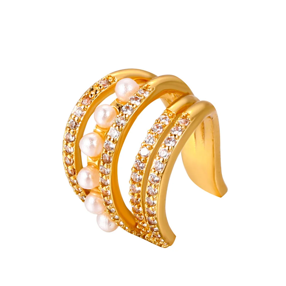 1Pcs Multi Layer Imitation Pearl Clip Earrings Non Piercing CZ Stone Earrings for Women French Minimalist Ear Cuff Body Jewelry