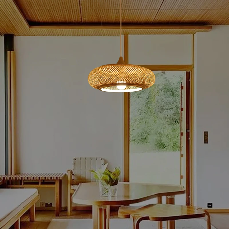 New Design Bamboo Wooden Japanese Asia Chinese Style Simple Handmade Wood E27 Good Quality Kithcen Pendant Lamp