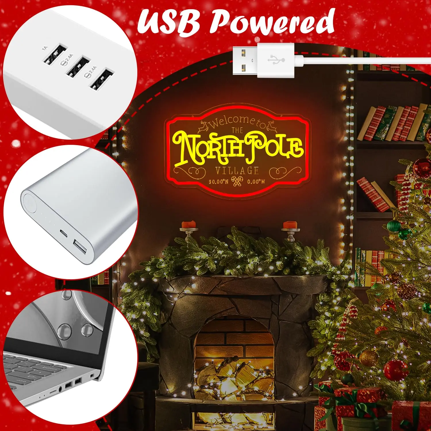 لافتة نيون من القطب الشمالي لديكور الحائط، مفتاح قابل للتعتيم، لافتة ترحيب مضيئة لنافذة عيد الميلاد، ديكور المنزل في العطلة #5