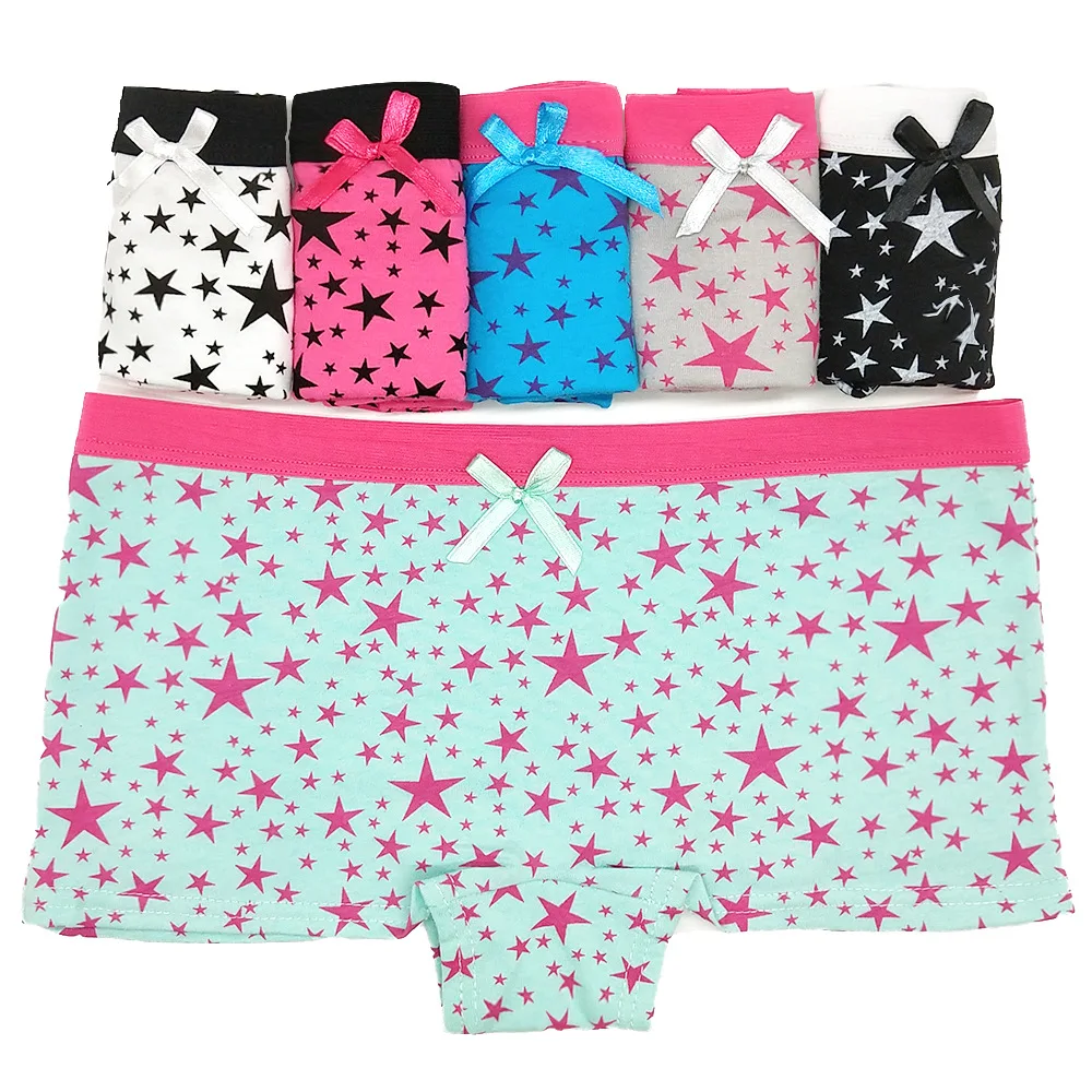 Women Underwear Cotton Panties Low Rise Boxers Shorts Boyshort Stars Print Girls Ladies Knickers for Women 5 Pcs/Lot