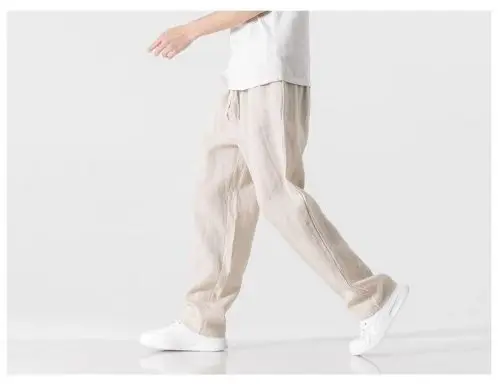 Pantaloni casual da uomo estivi Pantaloni drappeggiati comodi ultrasottili Pantaloni traspiranti in cotone e lino a vento cinese