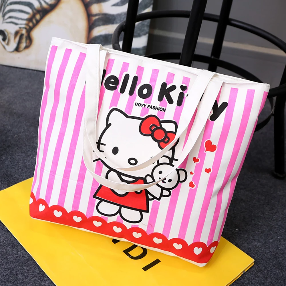 Sanrio Hello Kitty borsa a tracolla in tela Kawaii Cartoon Women Cosmetic Bag Casual LargeCapacity Shopping Handbag Satchel Girl Gift