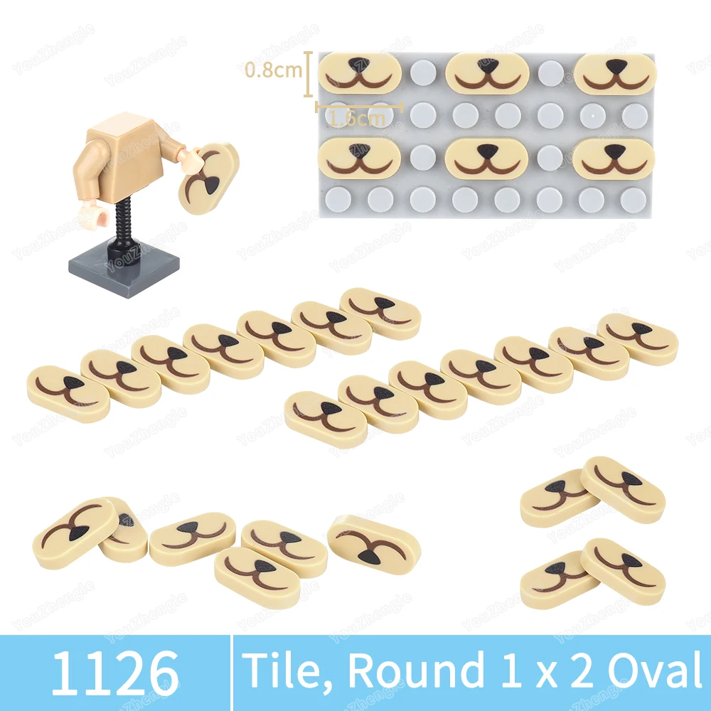 Bear Nose Mouth Pattern 1126 Building Block Tiles Round 1 x 2 Oval Printed MOC Animal Face Scene Matching Model Parts Gifts Toys