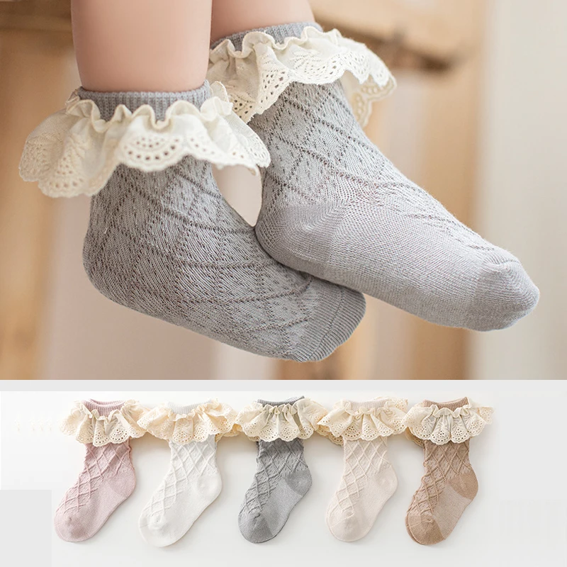 

0-5T Sweet Baby Girls Ruffle Princess Cotton Socks Toddlers Kids Child Solid Color School Dress Short Sock Spring Summer