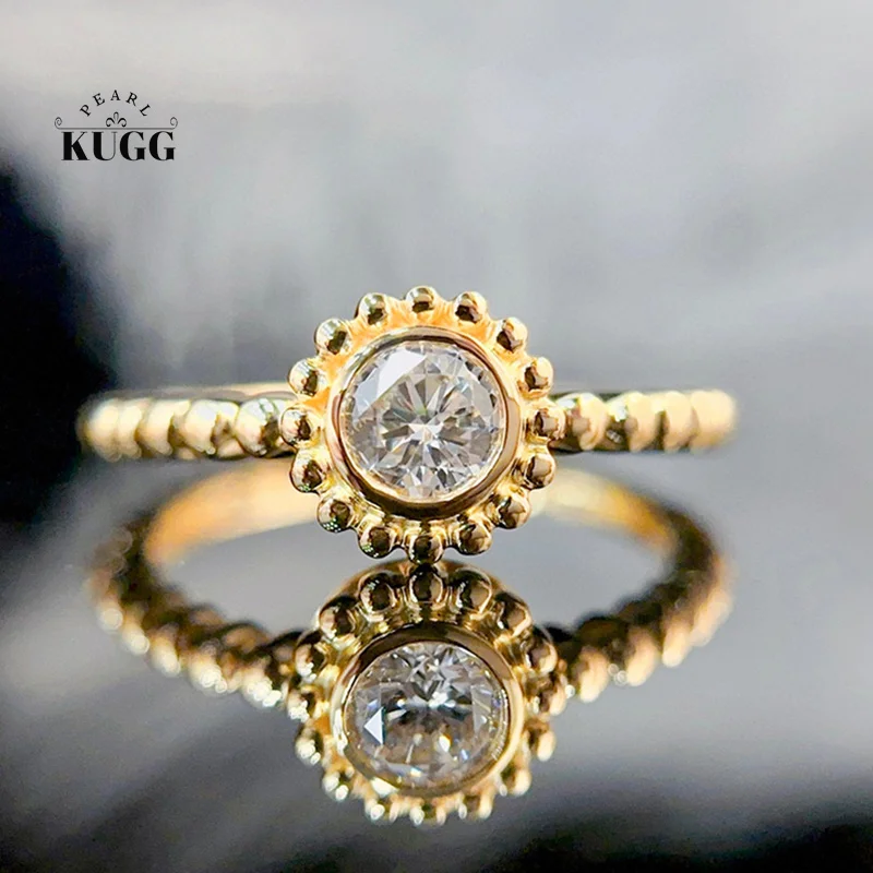 

KUGG 100% кольца из желтого золота 18 карат, женские элегантные нежные стильные кольца 0,30 карата с настоящим натуральным бриллиантом, ювелирные изделия для помолвки