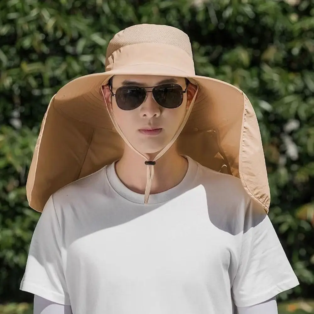

Простая тканевая мужская шляпа от солнца с защитой шеи, широкими полями, женская кепка-козырек с защитой от солнца, с ремешком, летняя панама для женщин