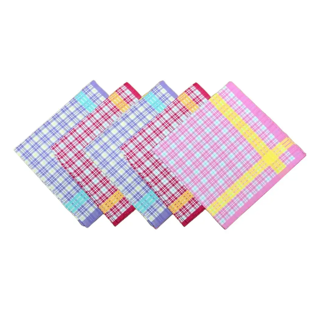 5x Cotton Plaid Handkerchief Handkerchiefs Mixed Color Square