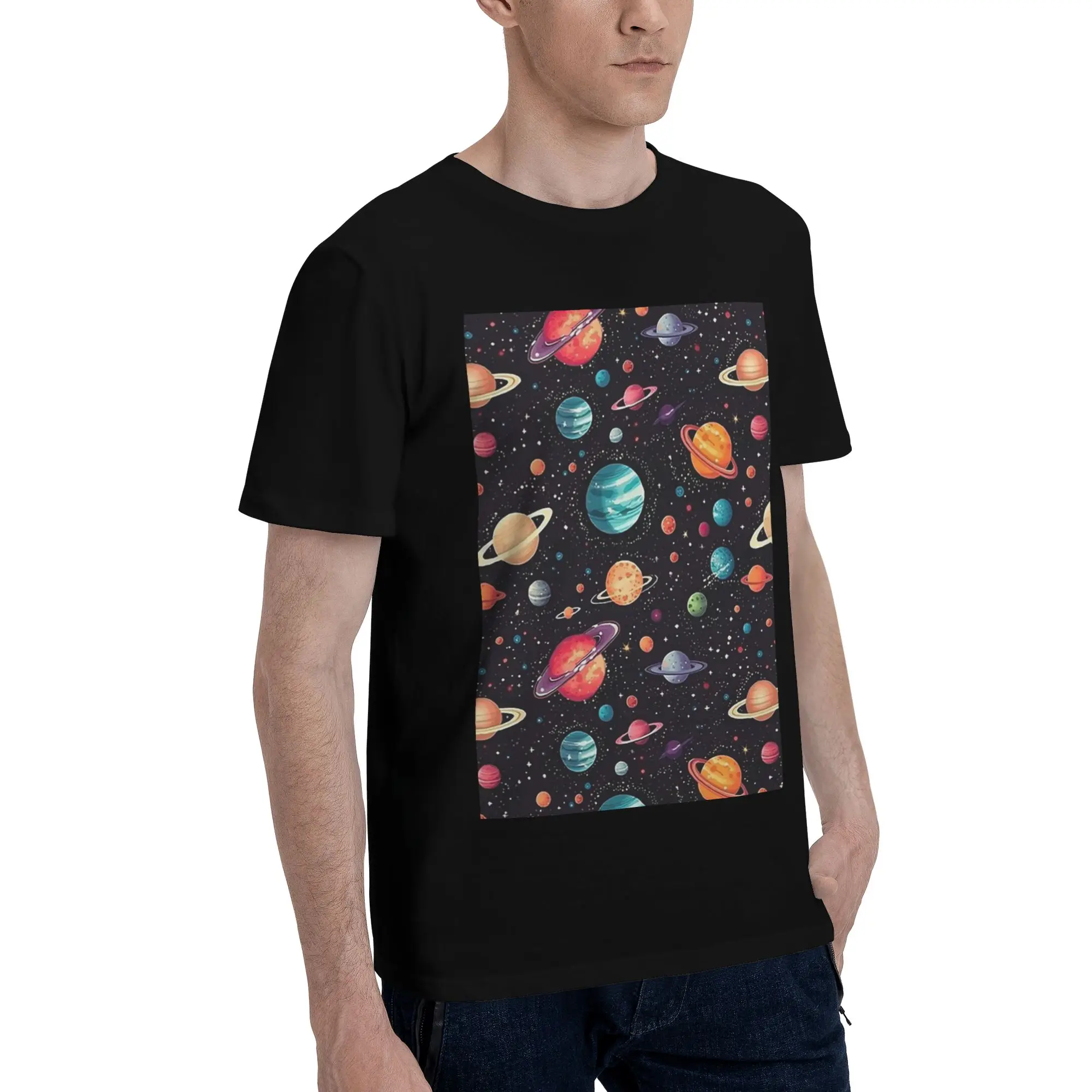 

Solar System Space Planets Universe Men T-Shirt Plus Size T Shirts Men's Crew Neck Cotton Tees Short Summer Male