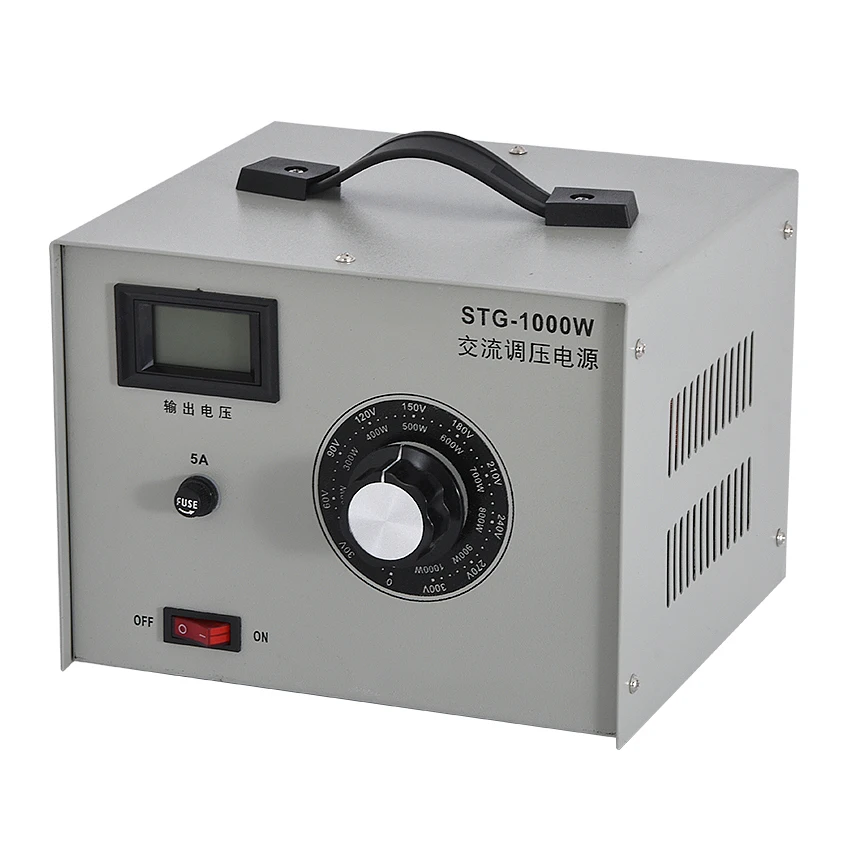 STG-1000W Single-phase AC Voltage Regulator Power Source Adjustable Variable Voltage AC Power Supply 220V 50HZ 1000W 5A