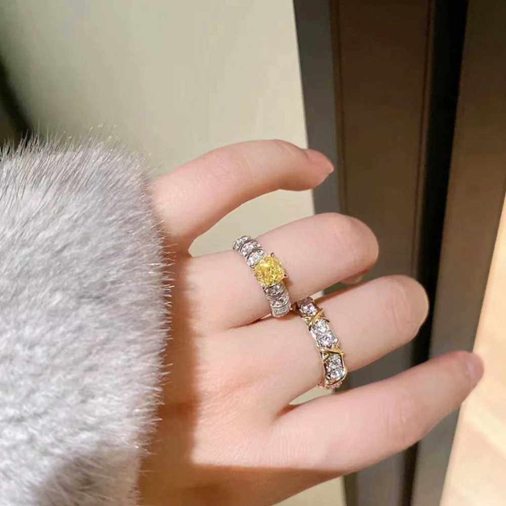 Wong Rain Luxury 925 Sterling Silver 1CT Crushed Ice Cut Citrine High Carbon Diamond Gemstone Ring for Women Jewelry Wholesale