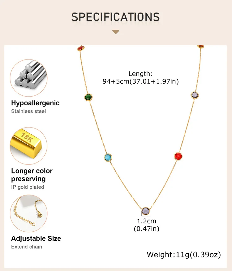 18K Vergoldete Edelstahl Lange Halskette für Frauen, Bunte Runde Naturstein-Perlen Stapelbare Layering-Partyschmuck – Detail 3