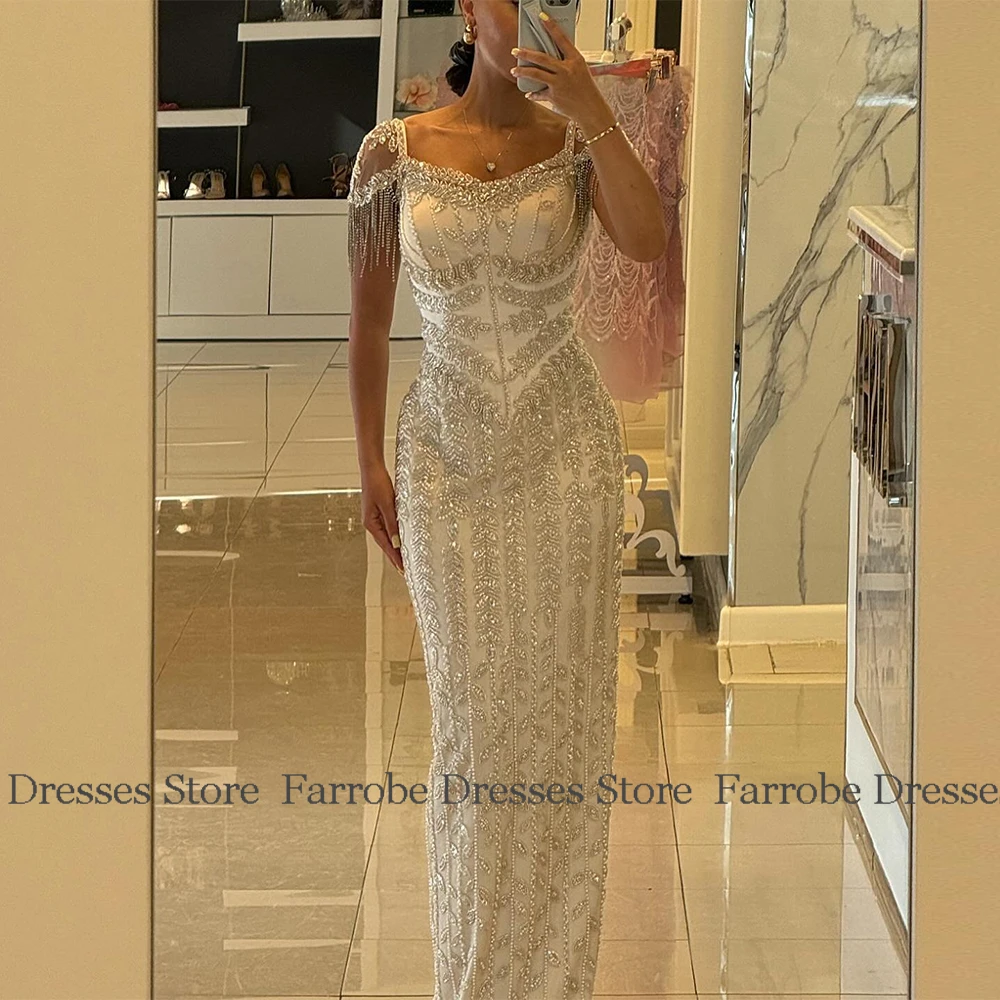Charming Heavy Work Evening Dresses Satin Sheath/Column Valentine's Day Dress Ivory V-neck Beads Tassel Birthday Party Dresses image 4