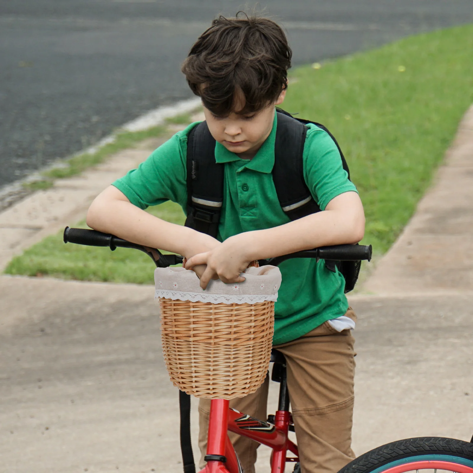 

Premium Children Bike Basket Braided Handlebar Basket for Scooter Rustic Style Pet Carrier Front Mount Cycling Accessory Travel