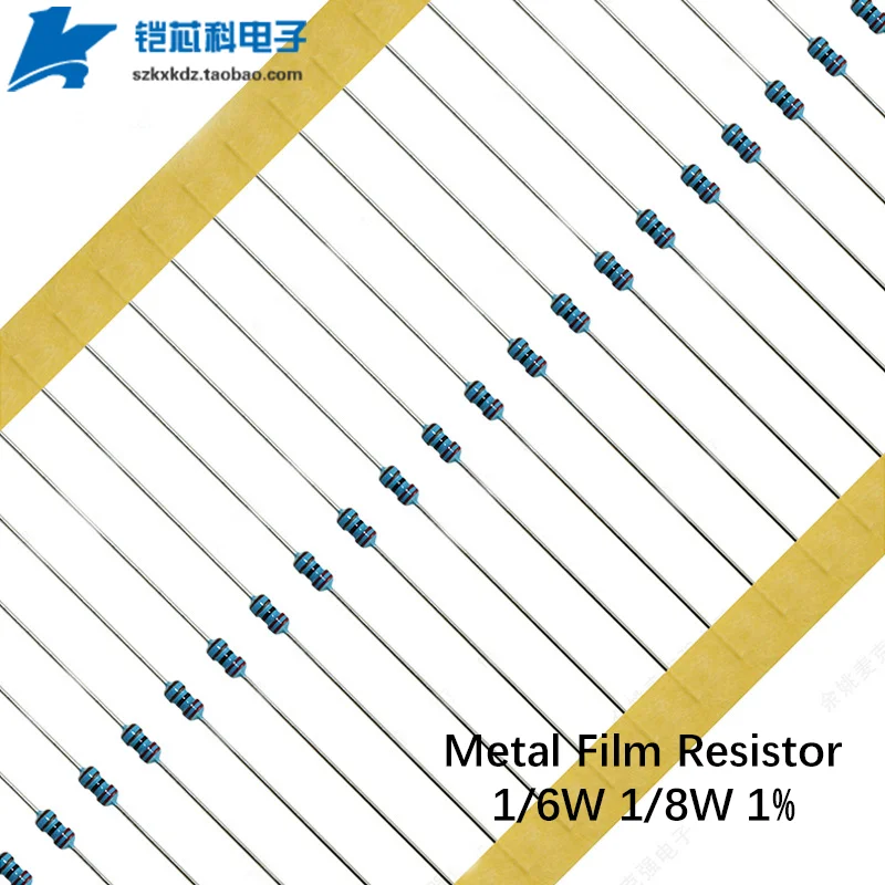 100 sztuk 1 / 6W Rezystor metalowy 1 / 8 W 0,125 W 1% 0R 1R-910K Ohm 1M 1,2 M 1,5 M 1 10 30 100 K 4,7 20 100 510 620 R Ohm Rezystancja