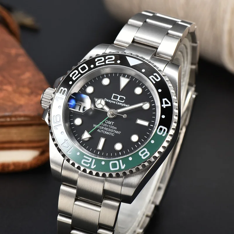 GMT Watces For Men NH34 movimento automatico self-wind 40mm Logo personalizzabile orologio cornice rotante bidirezionale 5Bar impermeabile