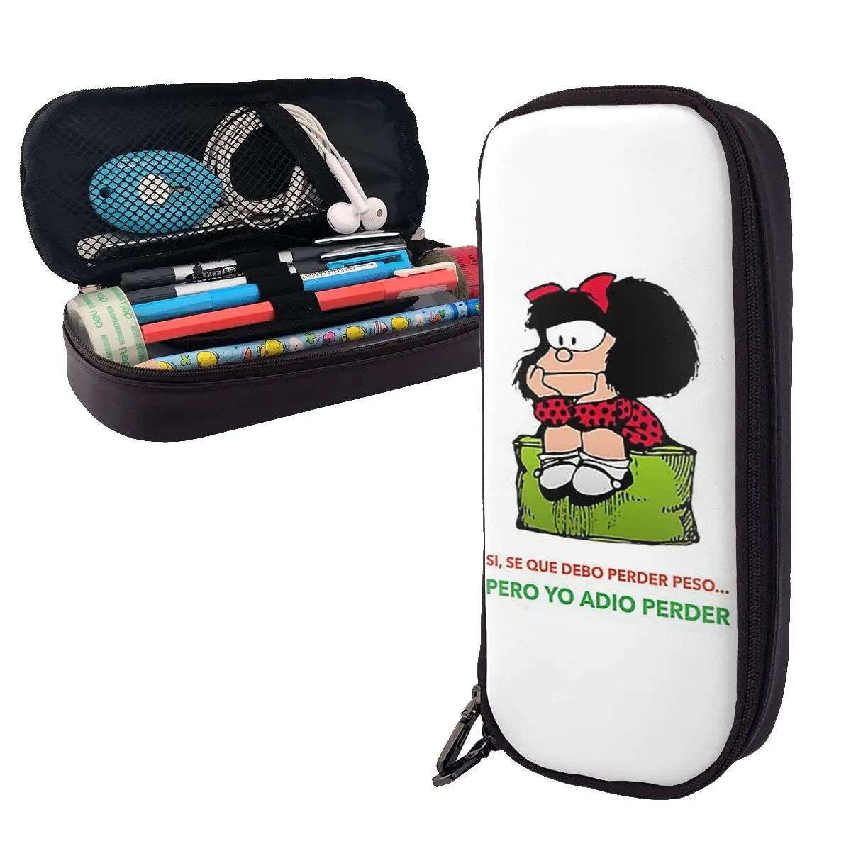 

Mafalda Quino Comics Leather Pencil Cases Pen Holder Storage Stationery Supplies Pen Box Pencil Bag for Studen School
