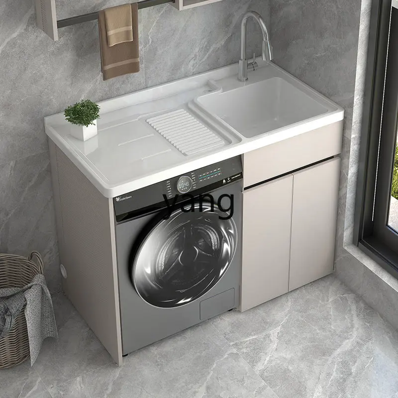 YJQ integrated ceramic basin balcony space aluminum laundry cabinet combination aluminum alloy laundry table
