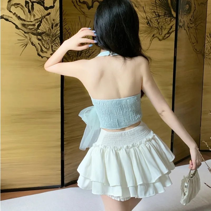 2024 Korean Sweet Small Fragrance Two Piece Set Women Sleeveless Vest Tops + High Waist Skirt Suit Fashion Summer 2 Piece Sets