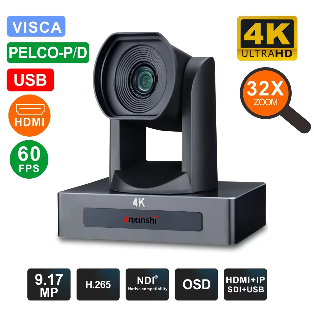 

Anxinshi 4K 8MP 60FPS 20X Optical Zoom Video Conference HD SDI NDI HDMI IP Camera for Enterprise Telemedicine Application