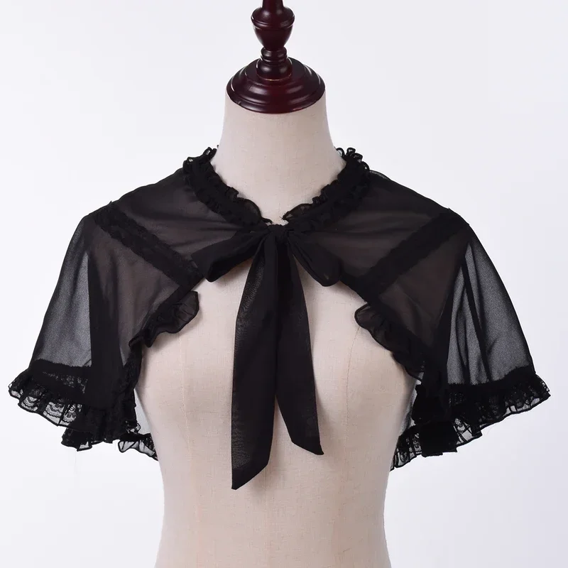 Lolita Mädchen Mini Cape für JSK Kleid Schwarz Weiß Kurze Chiffon Capes MN7