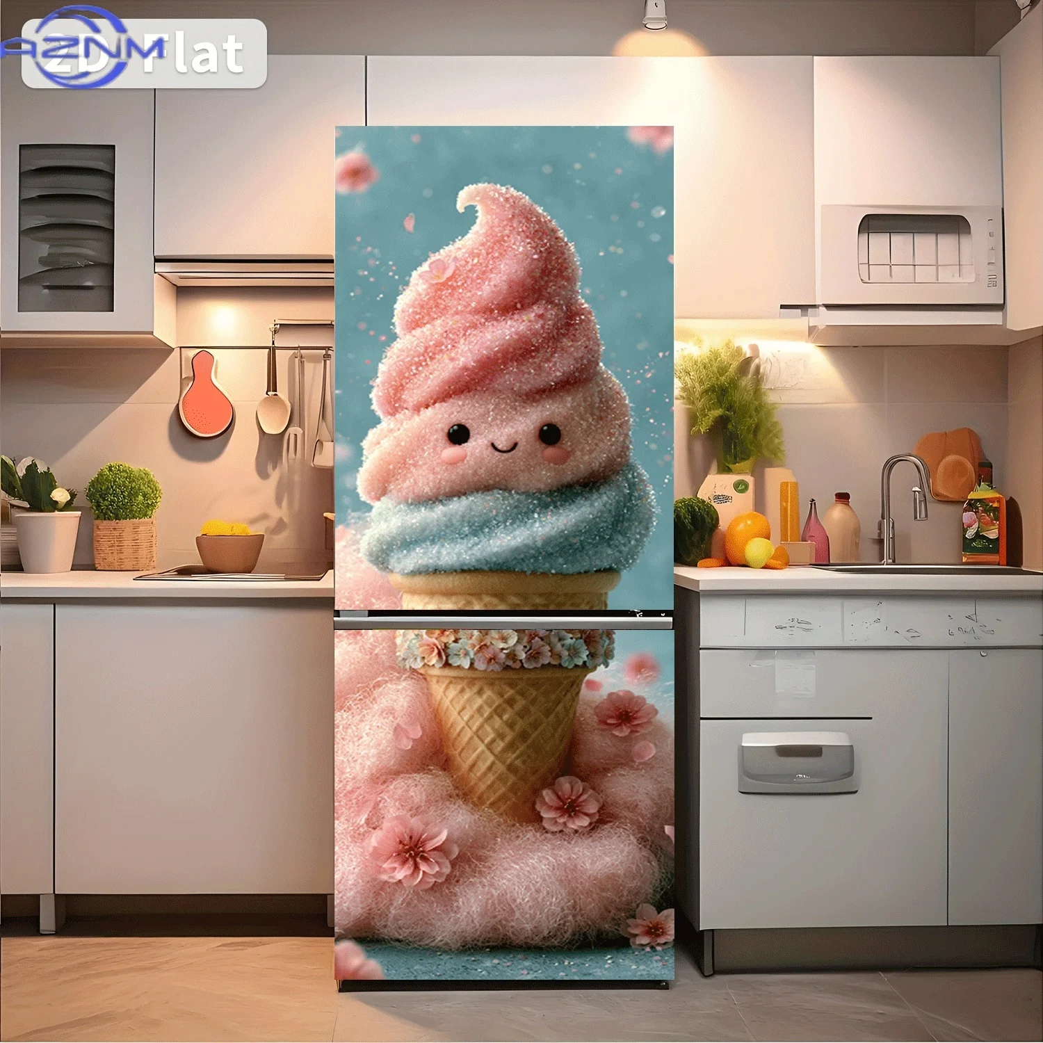 [2D Flat Printing] 1pc Fridge Magnet Sticker Pink Cherry Ice Cream Cute Theme Design Wall Decoration Self-Adhesive Suitable fo