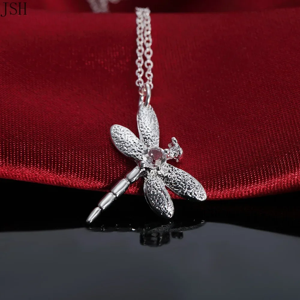 Hot sale 925 Silver Plated for women cyrstal dragonfly pendant necklace jewelry fashion cute wedding party lover p011