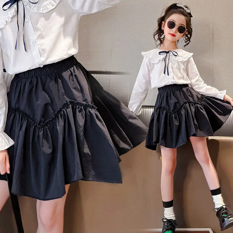 Kids Girls Pink Fluffy Skirt 2025 New Fashion Children Summer Casual Bud Skirts With Shorts Korean Style School Wear Clothing