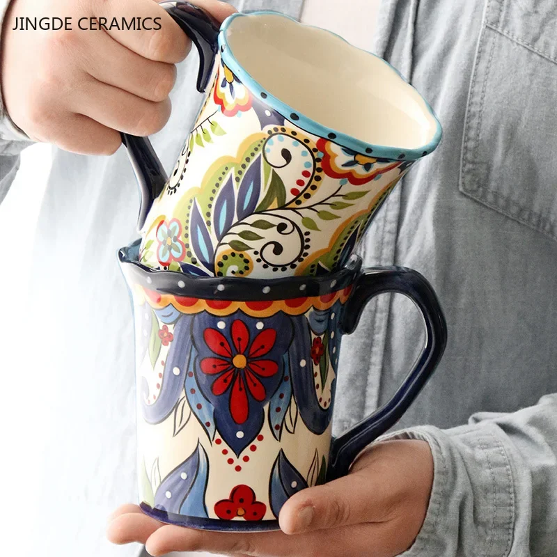 

1 шт., 500 мл, изысканная керамическая кружка с ручной росписью, домашняя чашка для завтрака, молока, офисная кофейная кружка, домашняя посуда для напитков, чайная чашка