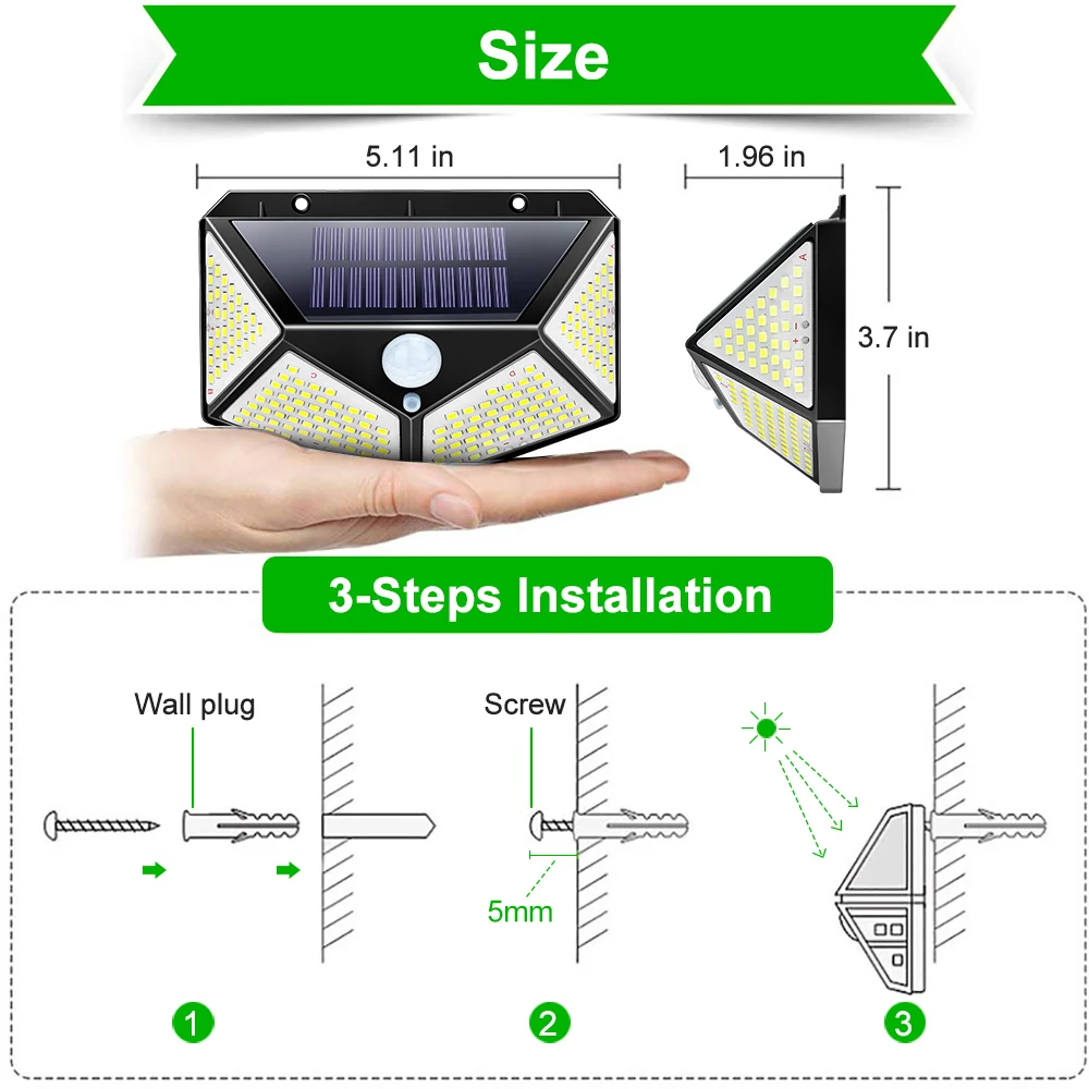 100 LED/180LED Solar Light Outdoor Solar Lamp Sunlight Waterproof PIR Motion Sensor Light For Garden Decoration Yard Solar Light