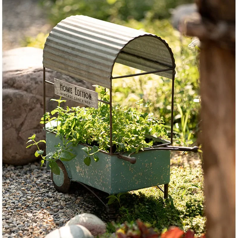 American Retro Flower Vessels, Creative Do Old Flower, Room Decoration, Handcart Plant Rack, Courtyard Lawn, Bonsai Basin