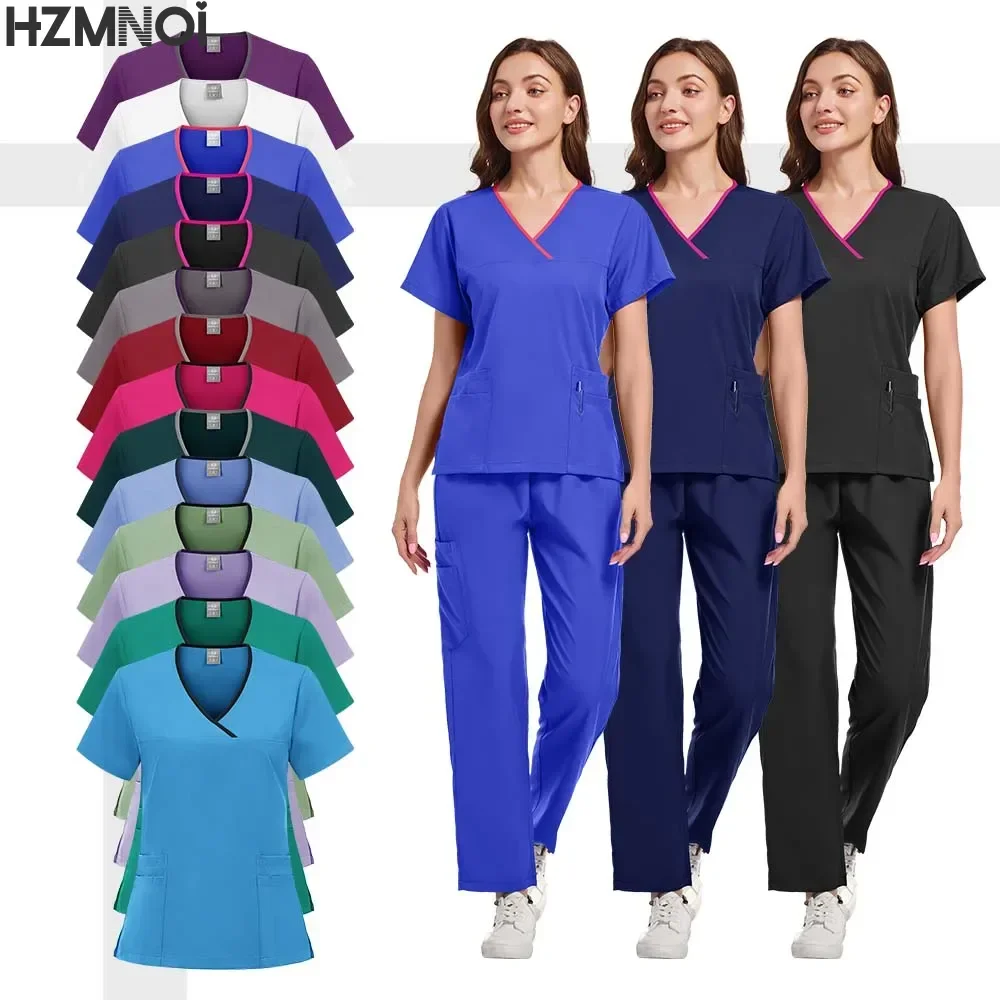 Doctor and Nurse Female Wholesale Casual Short-sleeved V-neck Sports Pants Pet Hospital Pharmacy Dental Clinic Work Uniform Set