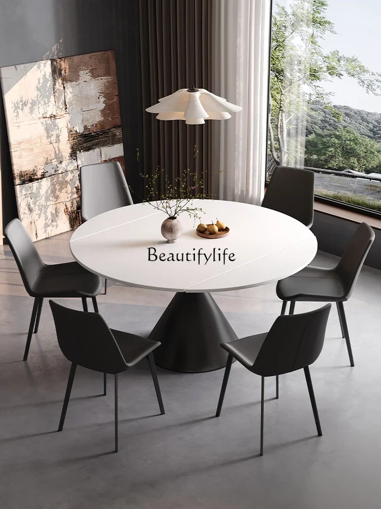 Slate dining table Italian minimalist light luxury square and round dual-purpose rotating dining table