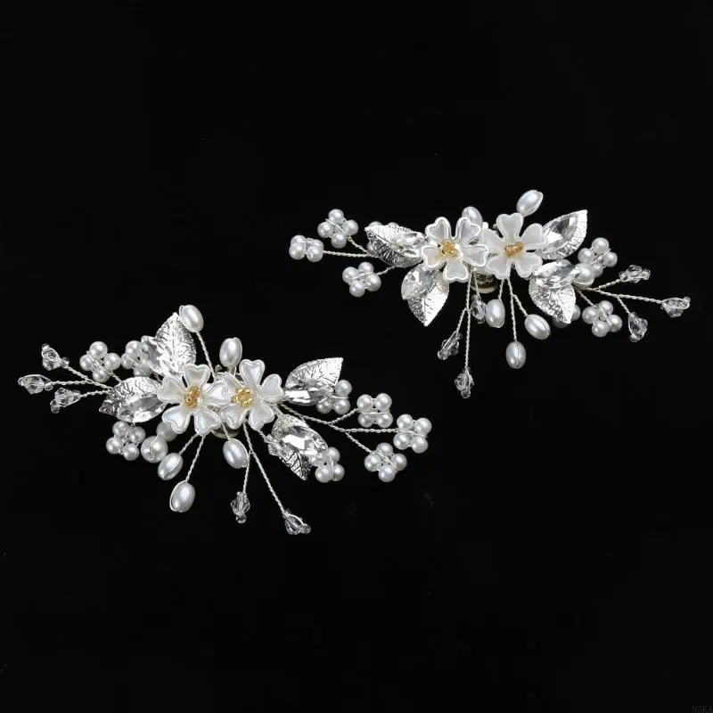 N5KA Crystal Shoe Clips Wedding Bridal Shoe Buckles for Pumps Rhinestones Flower Jewelry Wedding Shoes Clips Decorative Shoes