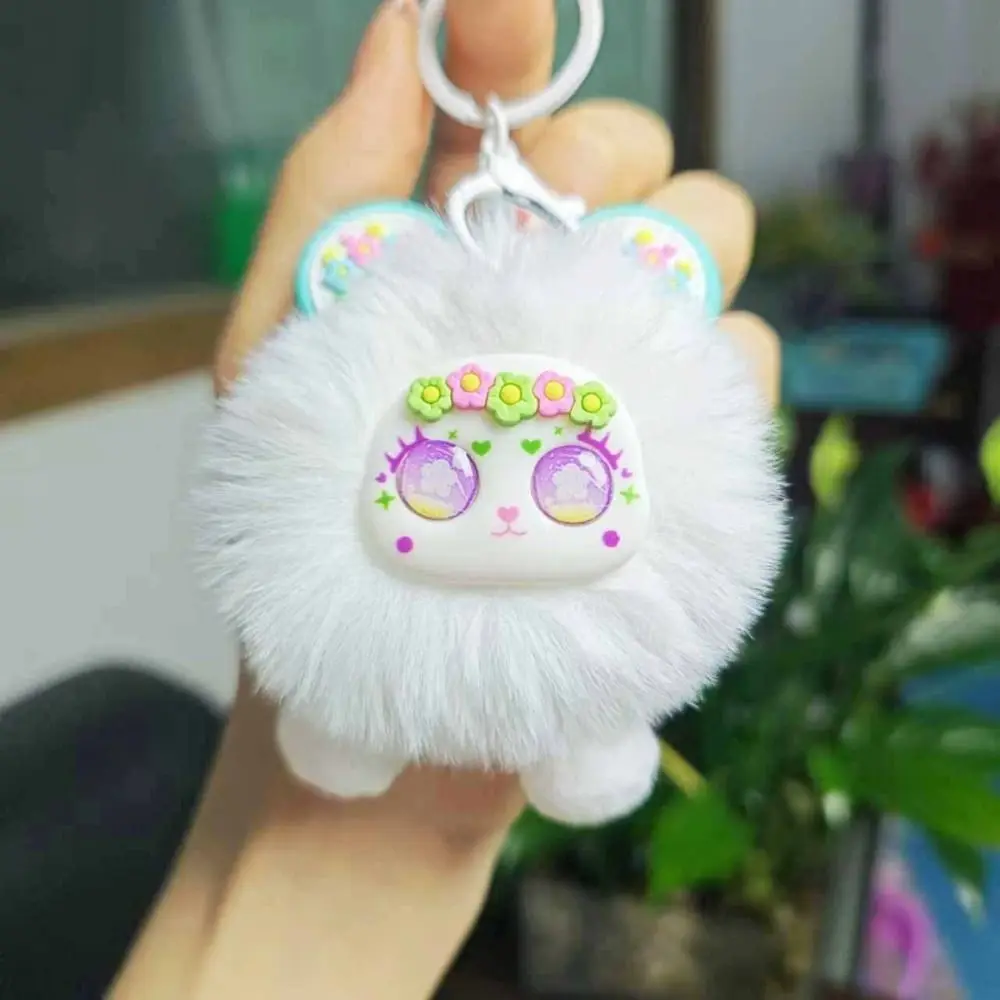 Pluche sleutelhanger schattige bloem zee beer sleutelhanger mooie pompom harige beer sleutelhanger Kawaii trendy pluche beer hanger vrouwen meisjes