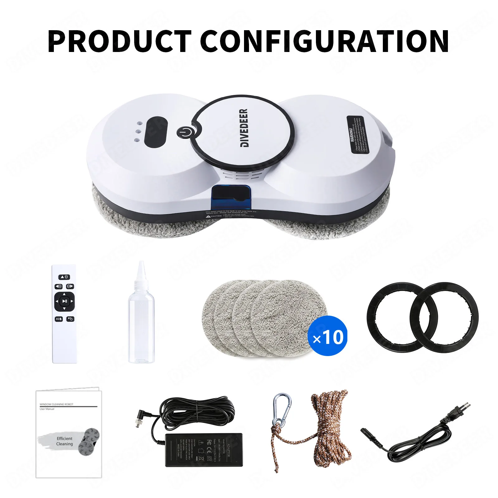 DIVEDEER Window Cleaning Robot Automatic Water Spraying Intelligent Household Electric High-rise Cleaning Outside Window Glass