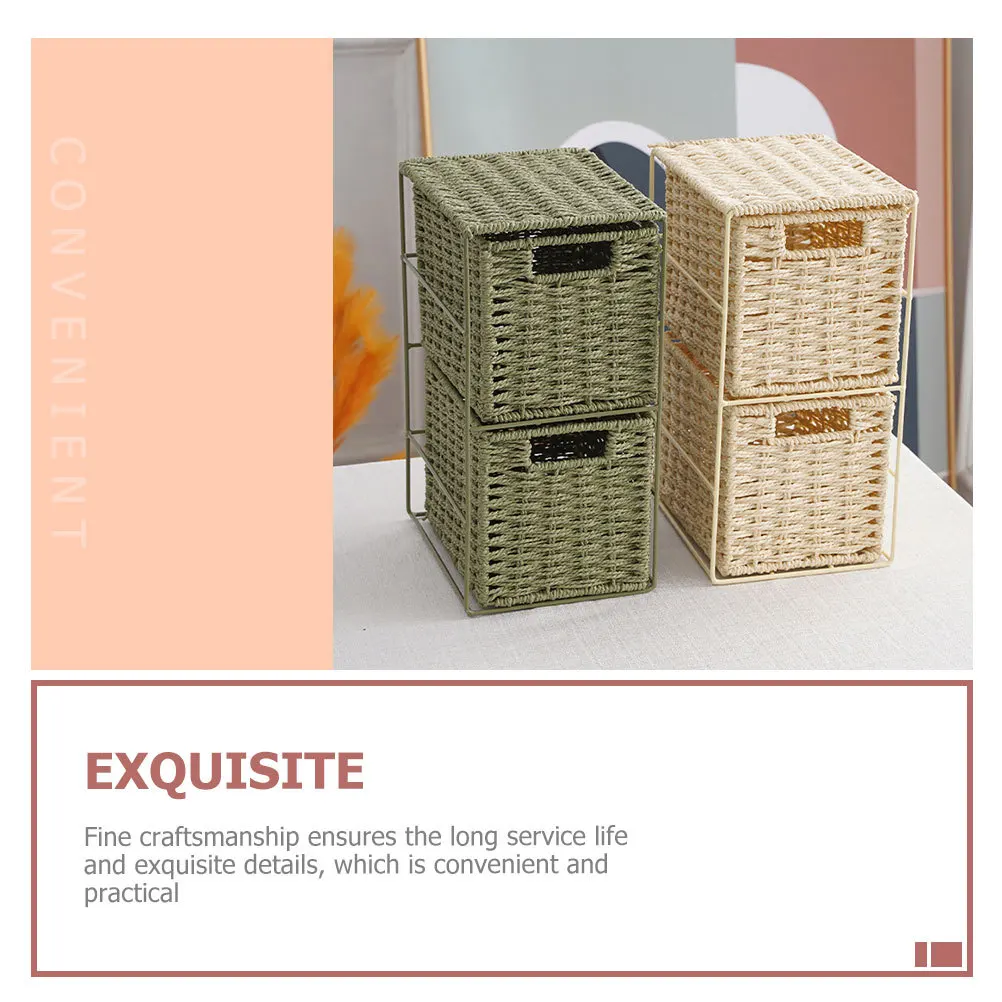

Dual-Layer Simulated Rattan Storage Basket Organizer Desktop Sundries Container for Home Room Small Items