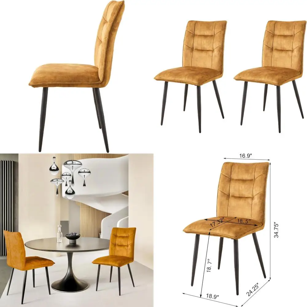Set of 2 Velvet Upholstered Dining Chairs with Cushioned Seats for Kitchen or Dining Room in Light Gray