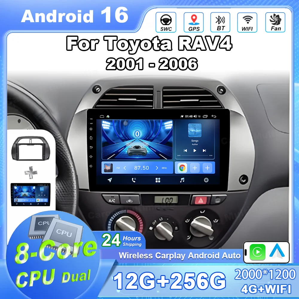 

Android 16 Carplay Car Radio For Toyota RAV4 2001 2002 2003 - 2006 Auto Navigation Multimedia Video Player Stereo Head Unit WIFI