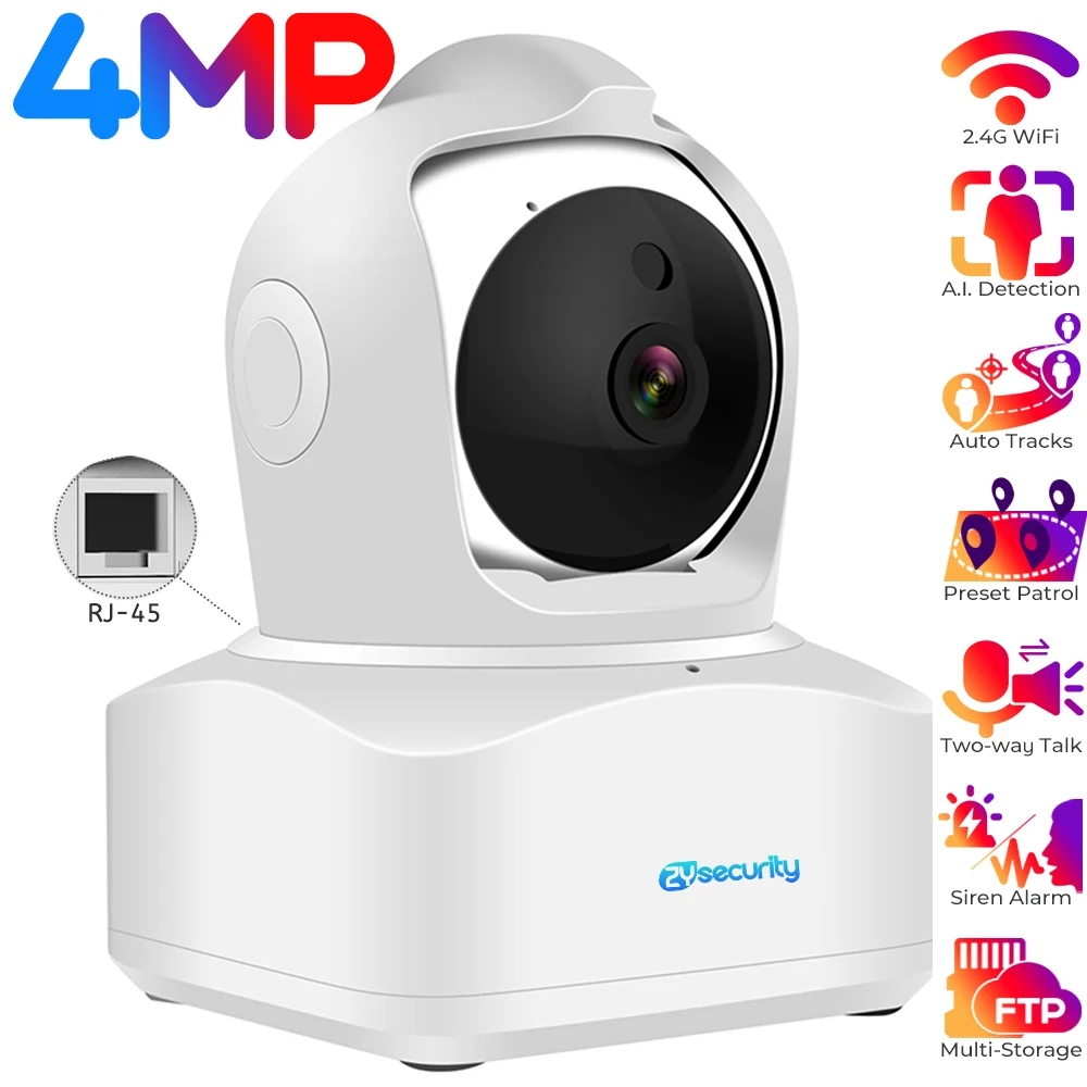 

4MP Pan/Tilt Security Camera Indoor WiFi Camera Auto Tracking PTZ Surveillance Camera Night Vision Two-way Audio Baby Monitor