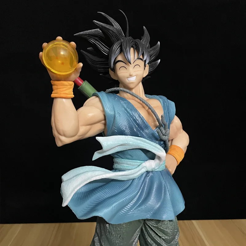 Dragon Ball Anime Super Saiyan Son Goku Happy Laughing Goku, estatua de cuatro estrellas, periféricos, juguete de regalo de cumpleaños para niños, 41cm