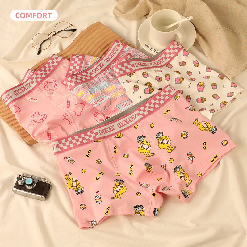 Youth Pink Cute Underwear for Men Pure Cotton Antibacterial Boxer Shorts Student Breathable Large Panties Aro Pants Boys Trunks