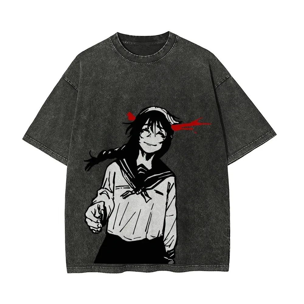 Jujutsu Kaisen T-Shirt Acid Wash Riko Amanai Todesszene Manga Ästhetisches Shirt Star Plasma Vessel Vintage Anime Tee