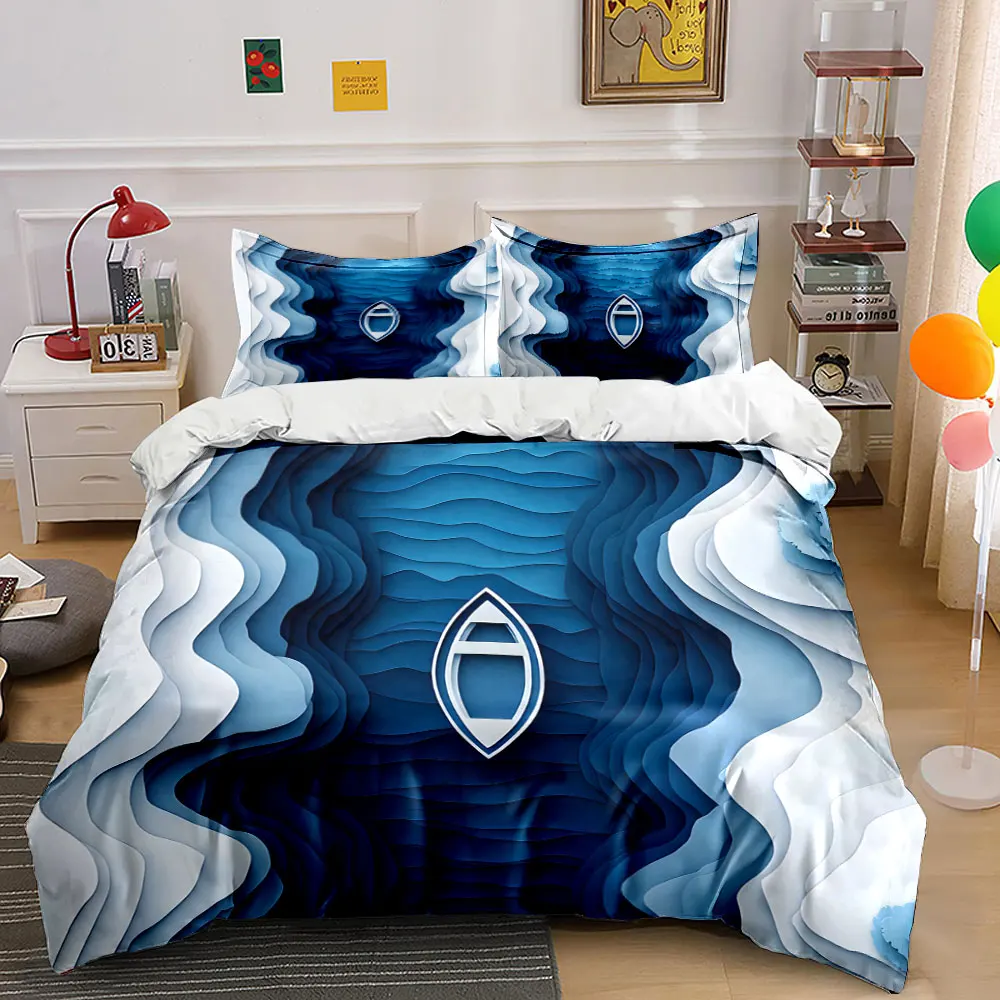 White Boat in Blue Paper River Bedding Set for Kids Luxury Gift 3pcs Digital Print Comforter Set Soft Comfortable Breathable