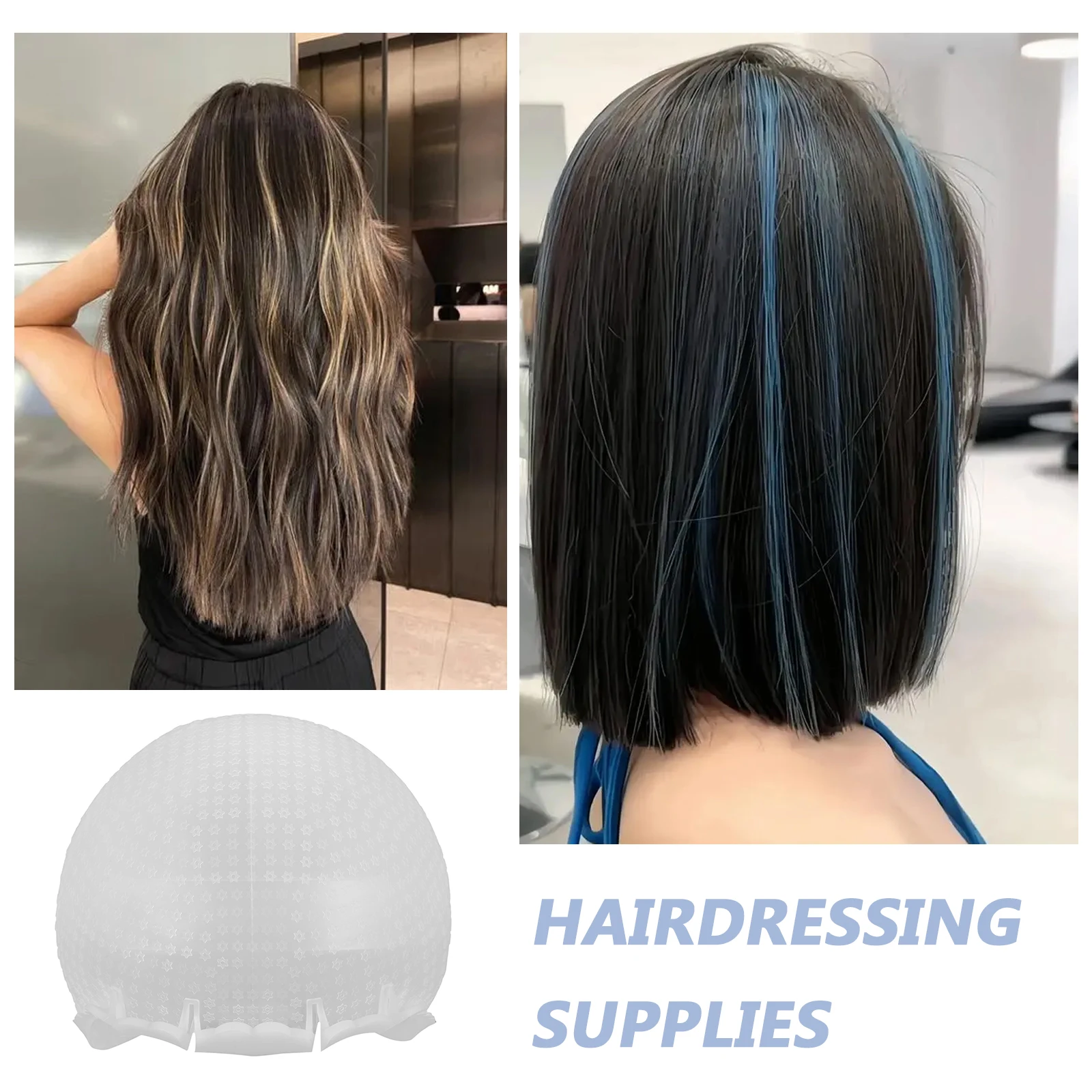 

2 шт. силиконовая шапочка для мелирования волос, многоразовый мягкий материал, стильный звездный узор, многоразовое применение для окрашивания масляных процедур